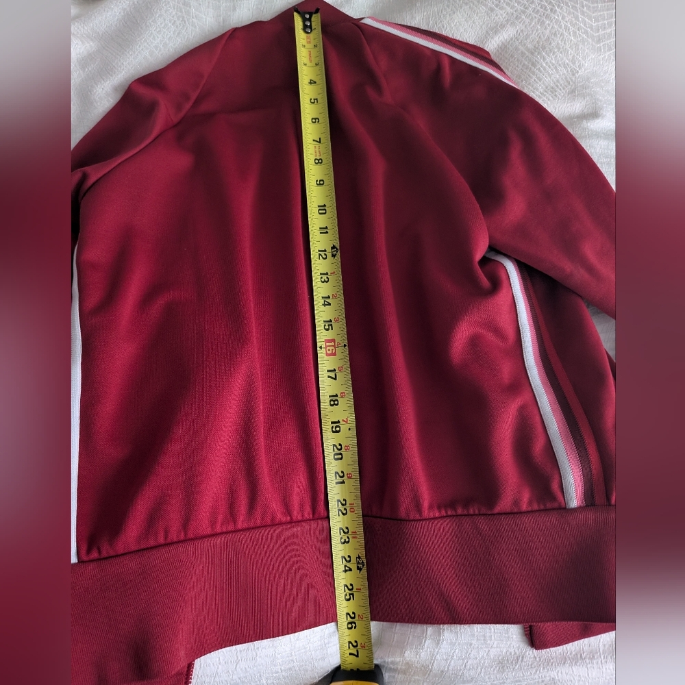 Moncler Red Cardigan with White and Pink Striped Trim - Picture 7 of 8